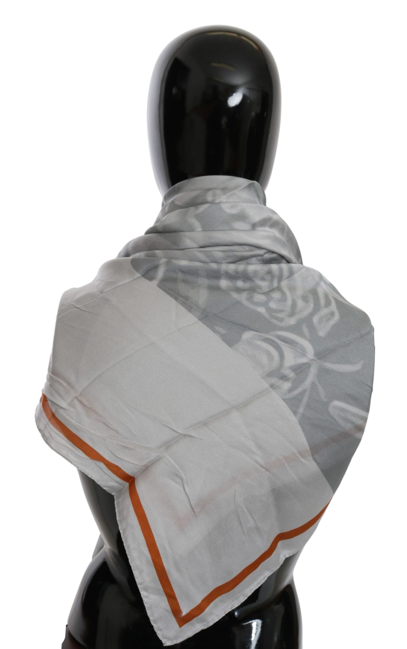 Costume National Gray Orange Silk Floral Foulard Wrap Scarf - ClickThatClicks 