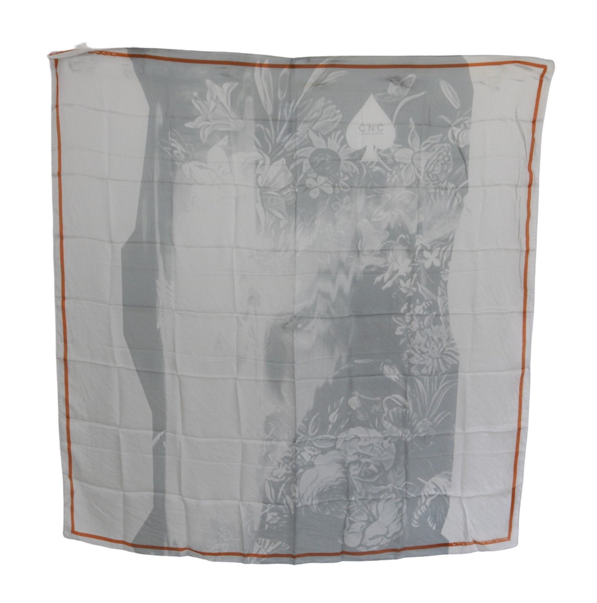 Costume National Gray Orange Silk Floral Foulard Wrap Scarf - ClickThatClicks 