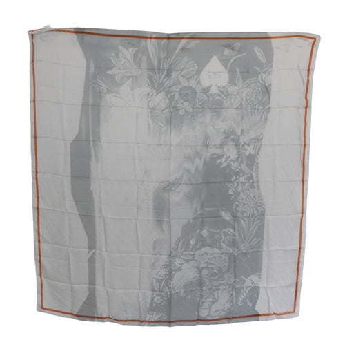 Costume National Gray Orange Silk Floral Foulard Wrap Scarf - ClickThatClicks 