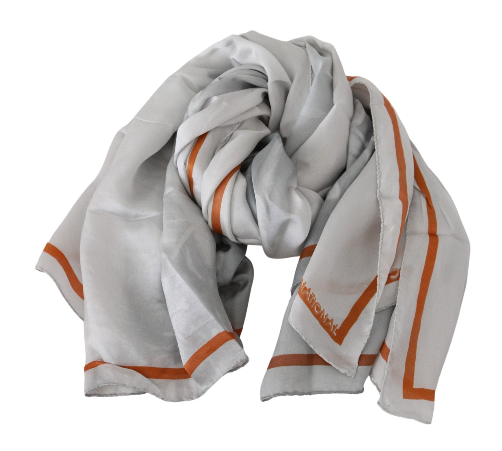 Costume National Gray Orange Silk Floral Foulard Wrap Scarf - ClickThatClicks 