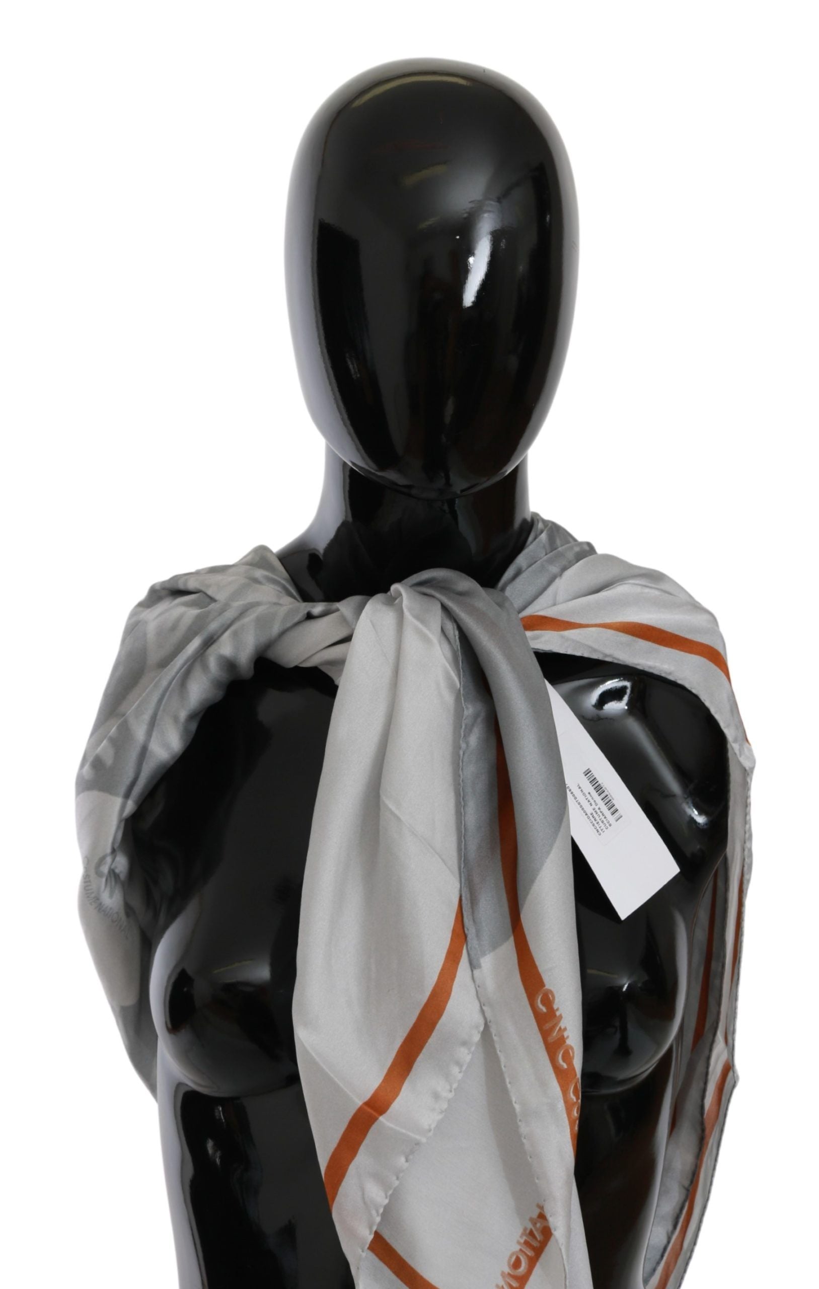 Costume National Gray Orange Silk Floral Foulard Wrap Scarf - ClickThatClicks 