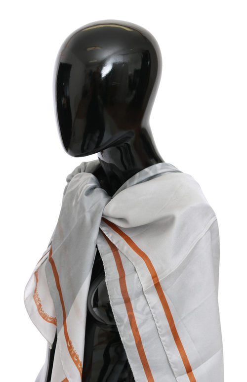 Costume National Gray Red Silk Shawl Foulard Wrap Scarf - ClickThatClicks 