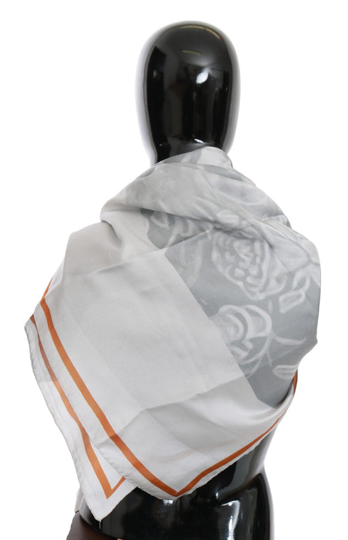 Costume National Gray Red Silk Shawl Foulard Wrap Scarf - ClickThatClicks 