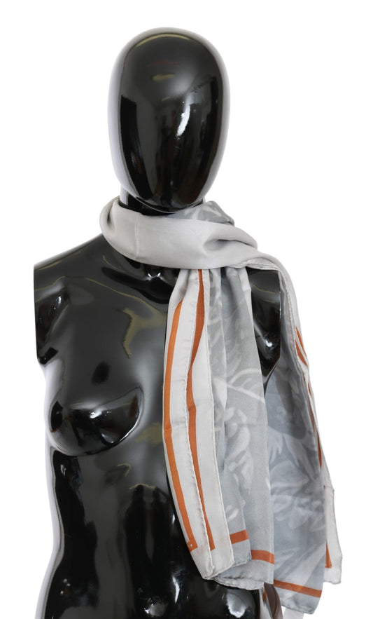 Costume National Gray Red Silk Shawl Foulard Wrap Scarf - ClickThatClicks 