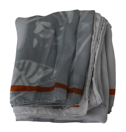 Costume National Gray Red Silk Shawl Foulard Wrap Scarf - ClickThatClicks 