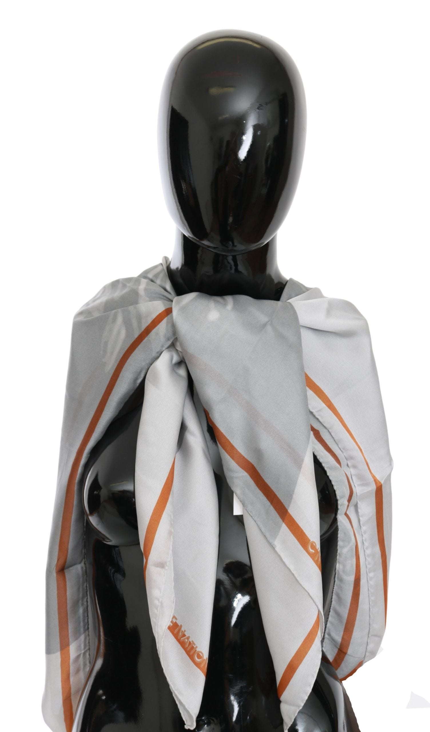 Costume National Gray Red Silk Shawl Foulard Wrap Scarf - ClickThatClicks 