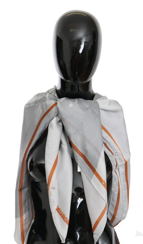 Costume National Gray Red Silk Shawl Foulard Wrap Scarf - ClickThatClicks 