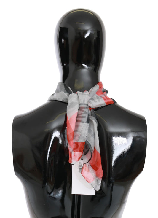 Costume National Red 100% Silk Branded Gray Scarf - ClickThatClicks 