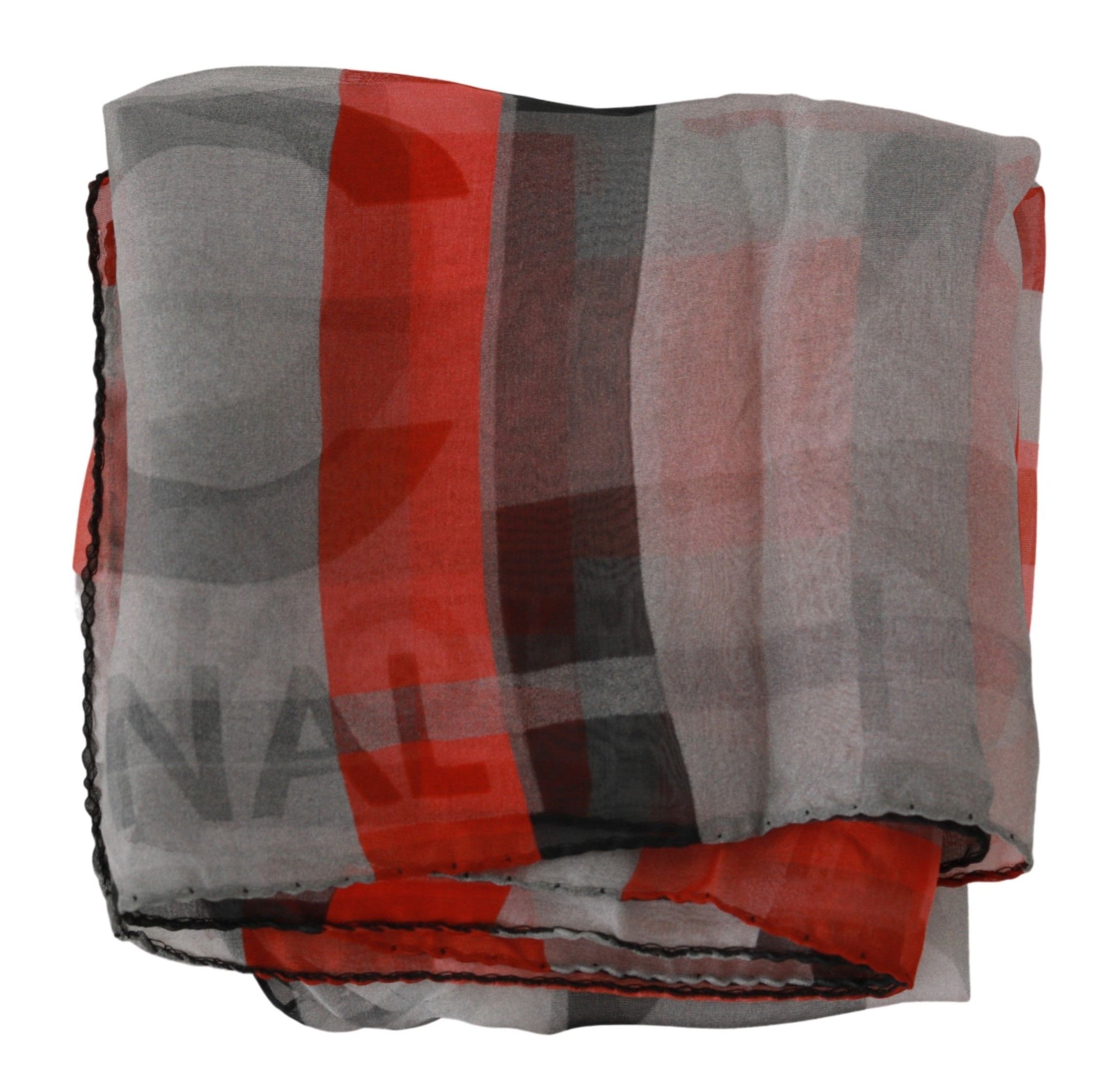 Costume National Red 100% Silk Branded Gray Scarf - ClickThatClicks 