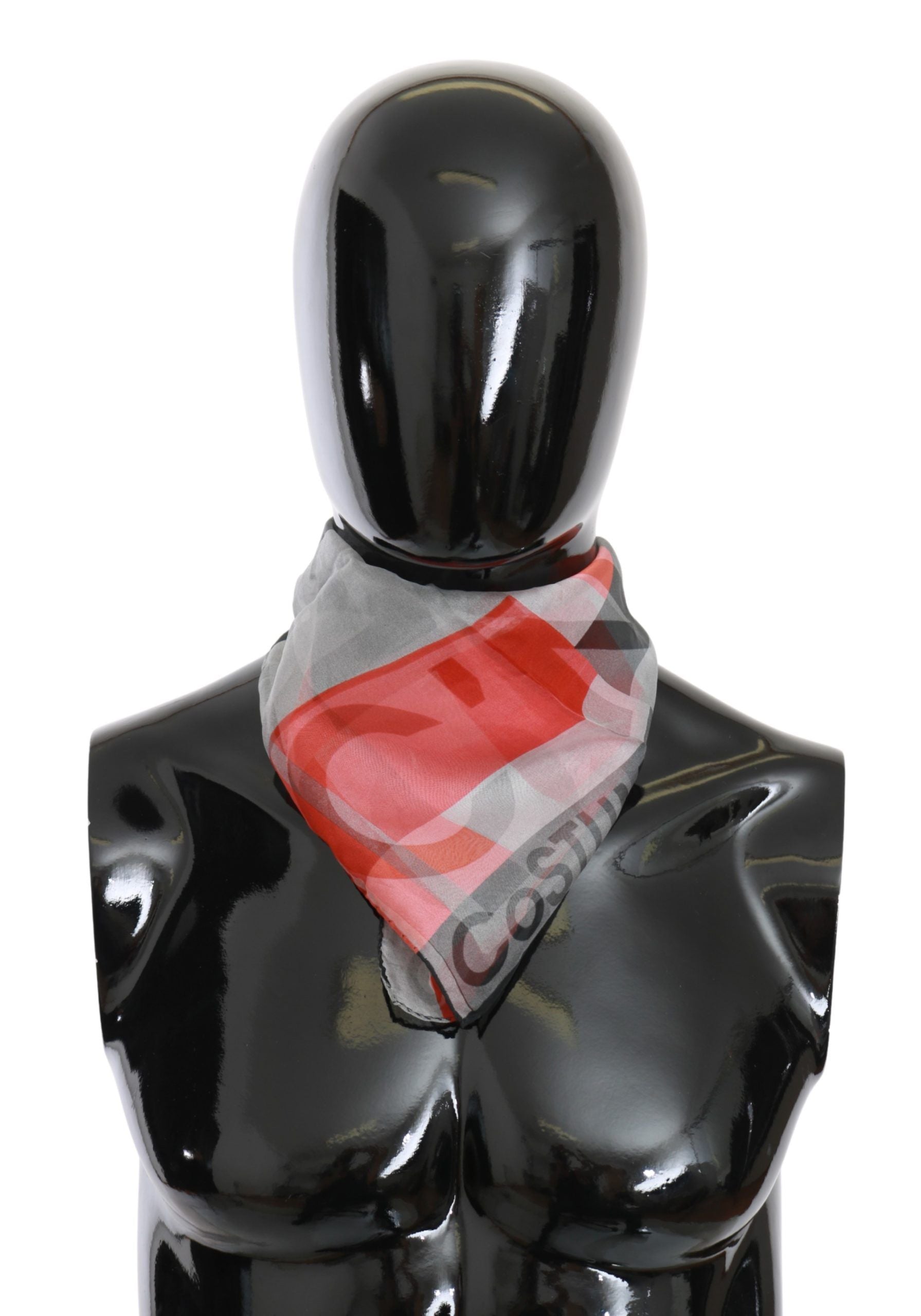 Costume National Red 100% Silk Branded Gray Scarf - ClickThatClicks 