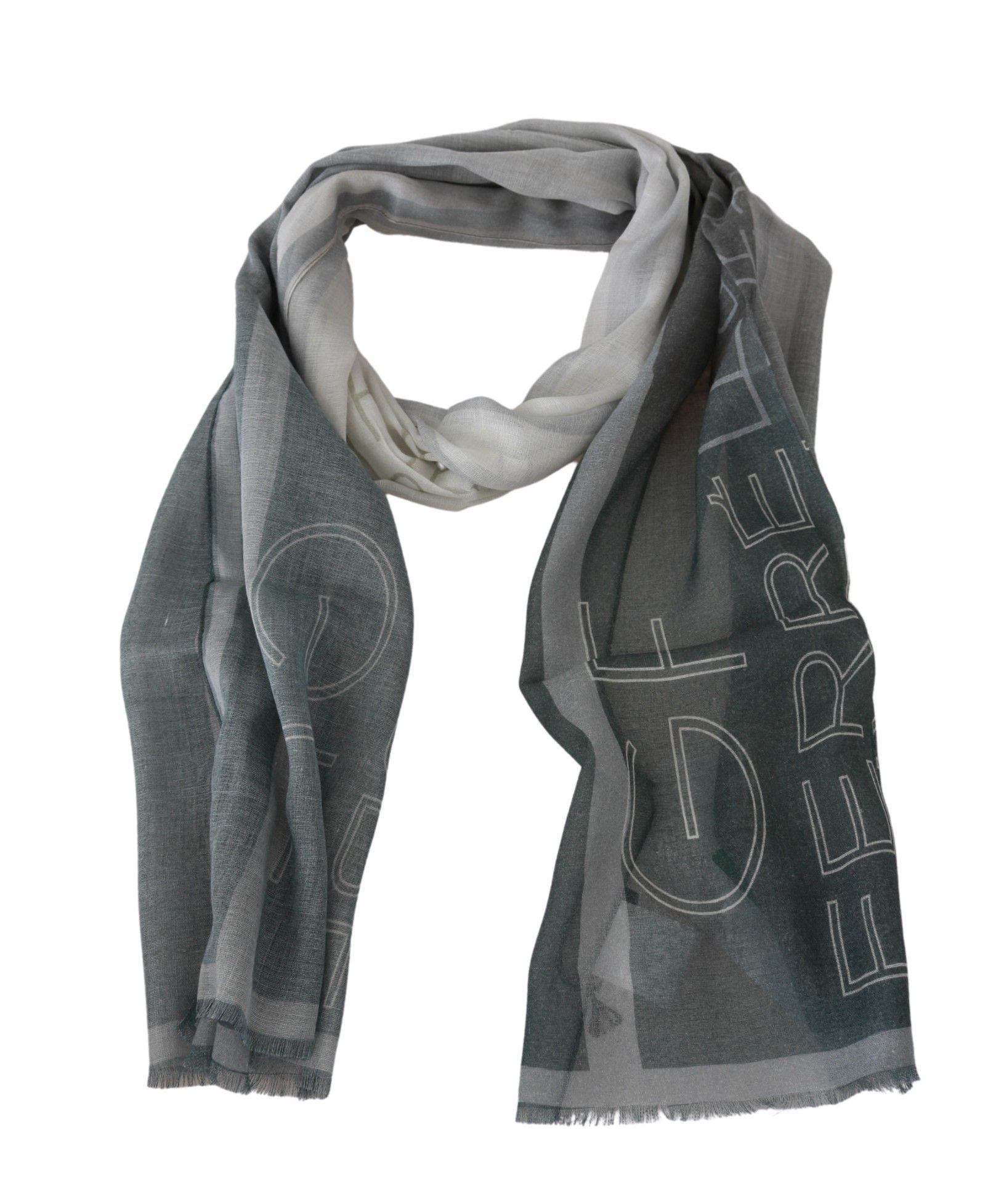 GF Ferre Gray Wool Viscose Foulard Patterned Branded Scarf - ClickThatClicks 