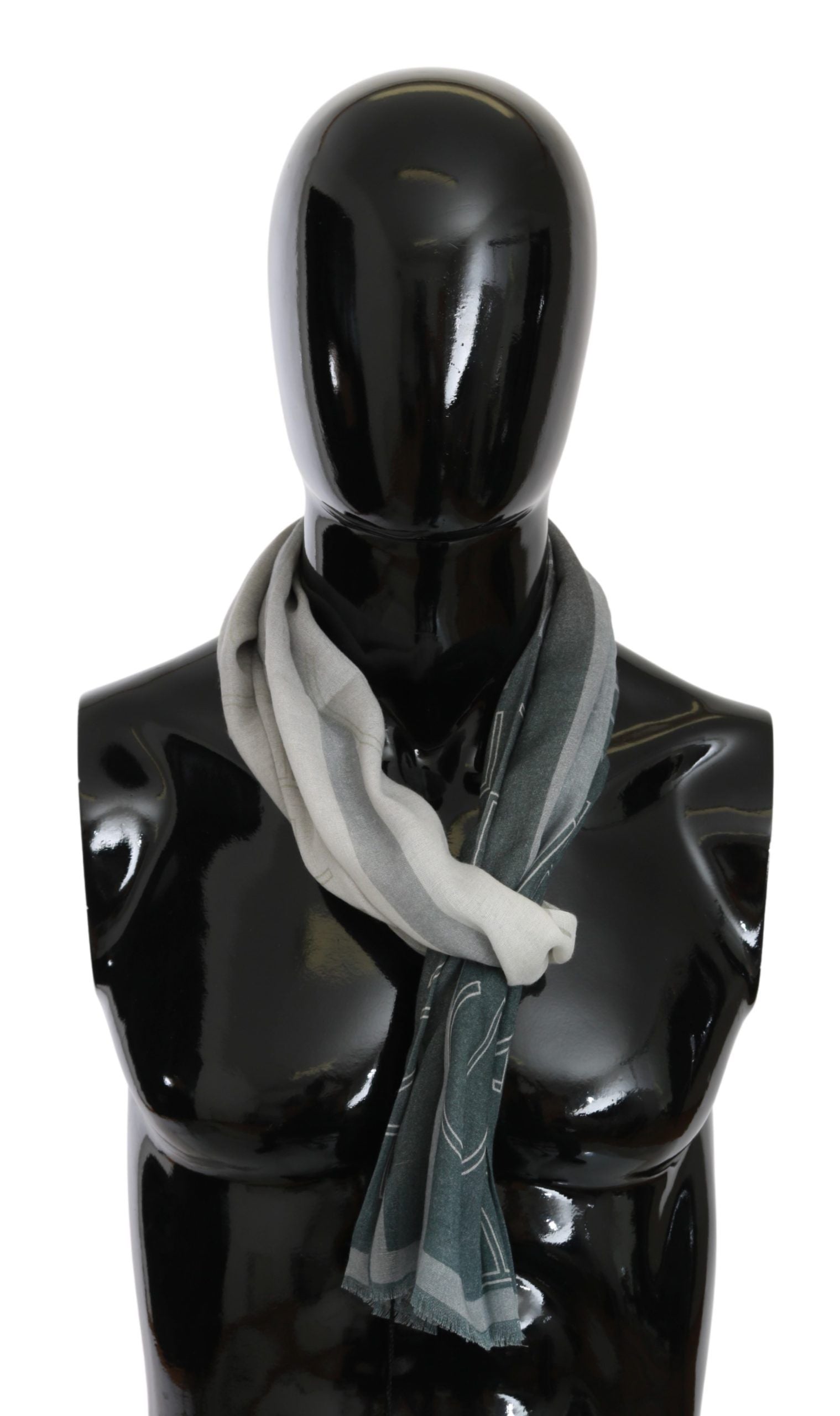 GF Ferre Gray Wool Viscose Foulard Patterned Branded Scarf - ClickThatClicks 