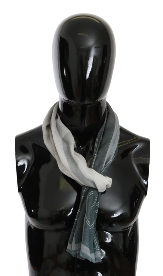 GF Ferre Gray Wool Viscose Foulard Patterned Branded Scarf - ClickThatClicks 