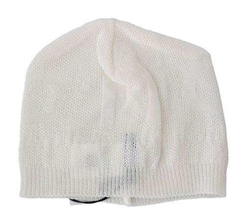 Costume National Beanie White Wool Blend Branded Hat - ClickThatClicks 
