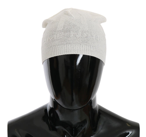Costume National Beanie White Wool Blend Branded Hat - ClickThatClicks 