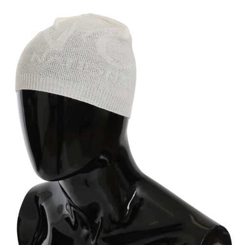 Costume National Beanie White Wool Blend Branded Hat - ClickThatClicks 