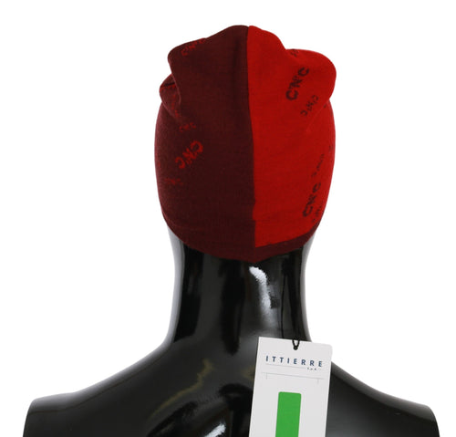 Costume National Red Wool Blend Branded Beanie Hat - ClickThatClicks 