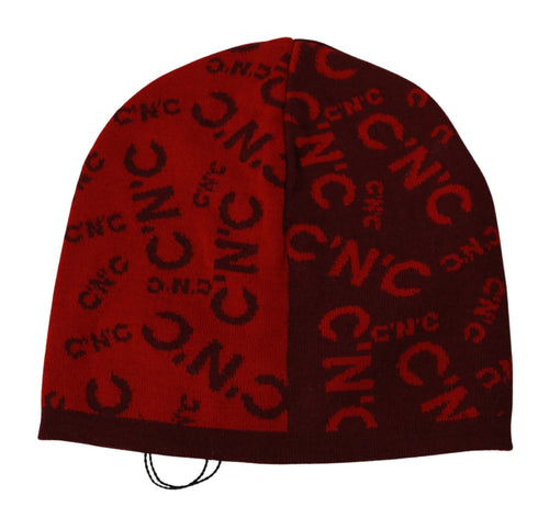 Costume National Red Wool Blend Branded Beanie Hat - ClickThatClicks 