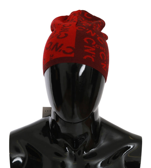 Costume National Red Wool Blend Branded Beanie Hat - ClickThatClicks 