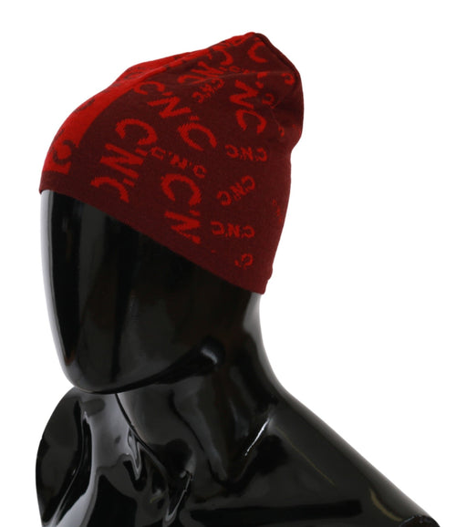 Costume National Red Wool Blend Branded Beanie Hat - ClickThatClicks 