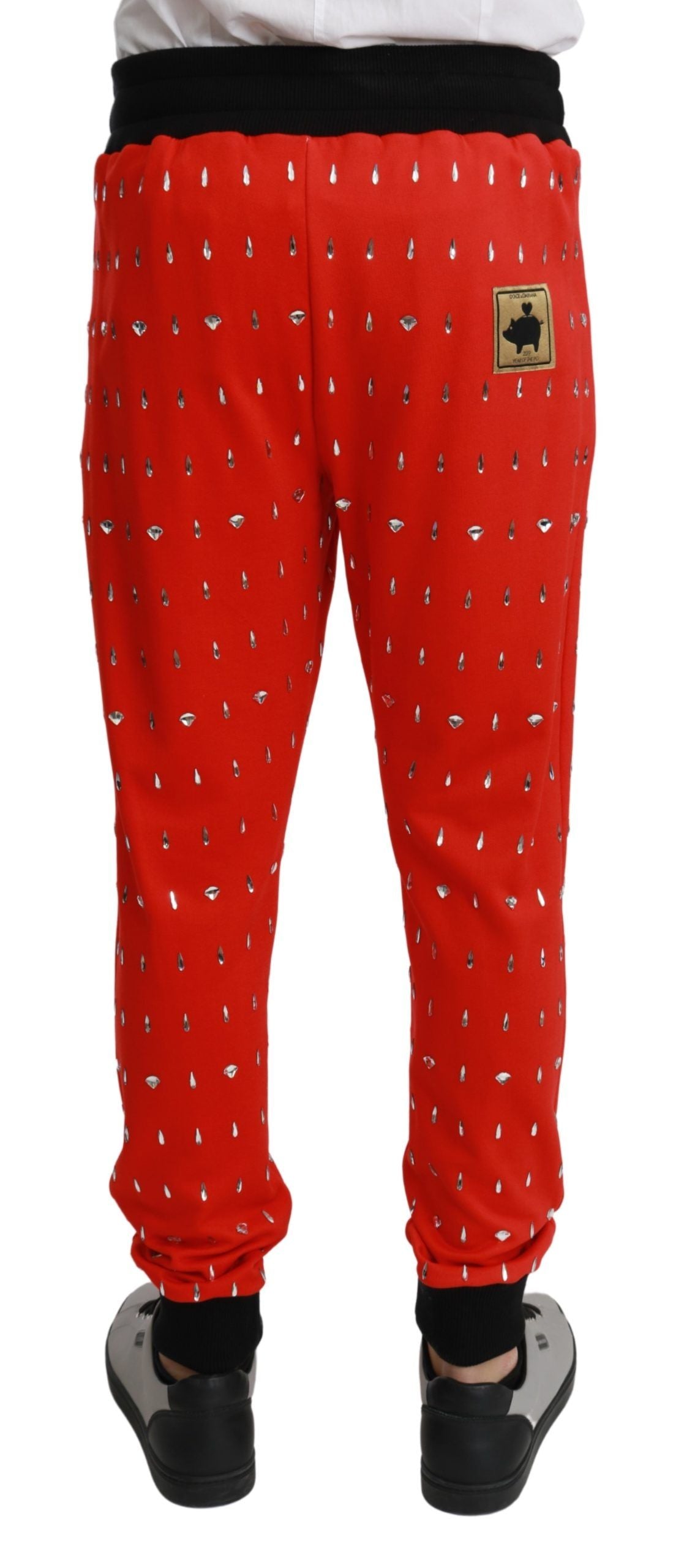 Dolce & Gabbana Red Piggy Bank Cotton Crystal Trousers Pants - ClickThatClicks 