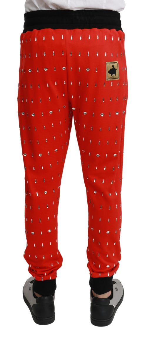 Dolce & Gabbana Red Piggy Bank Cotton Crystal Trousers Pants - ClickThatClicks 