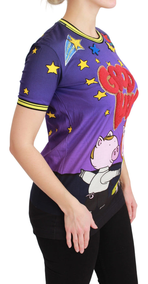 Dolce & Gabbana Purple YEAR OF THE PIG Top Cotton T-shirt - ClickThatClicks 