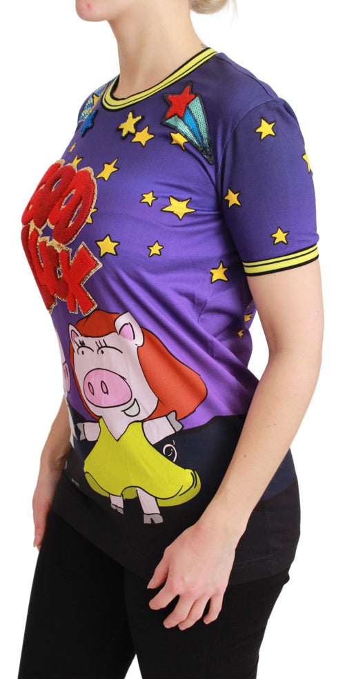 Dolce & Gabbana Purple YEAR OF THE PIG Top Cotton T-shirt - ClickThatClicks 