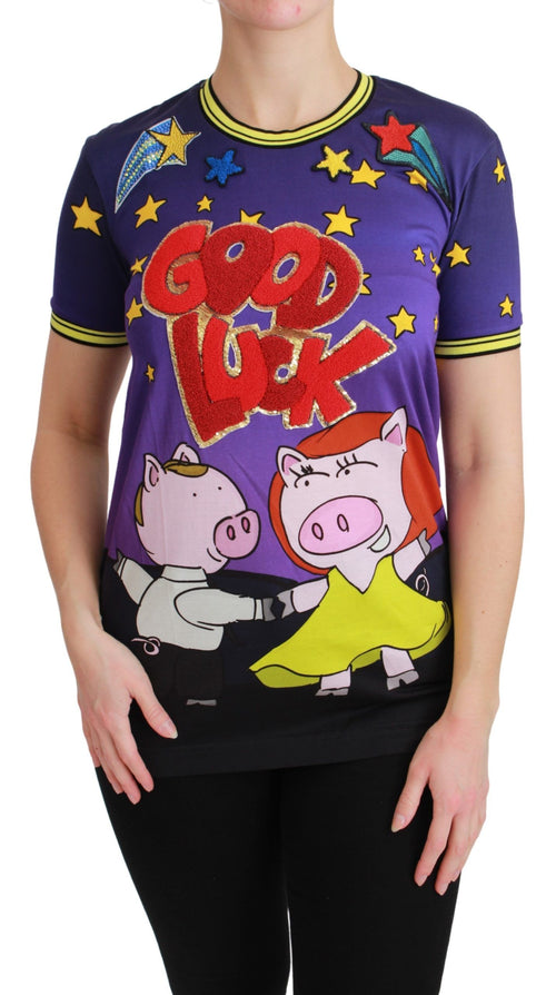 Dolce & Gabbana Purple YEAR OF THE PIG Top Cotton T-shirt - ClickThatClicks 