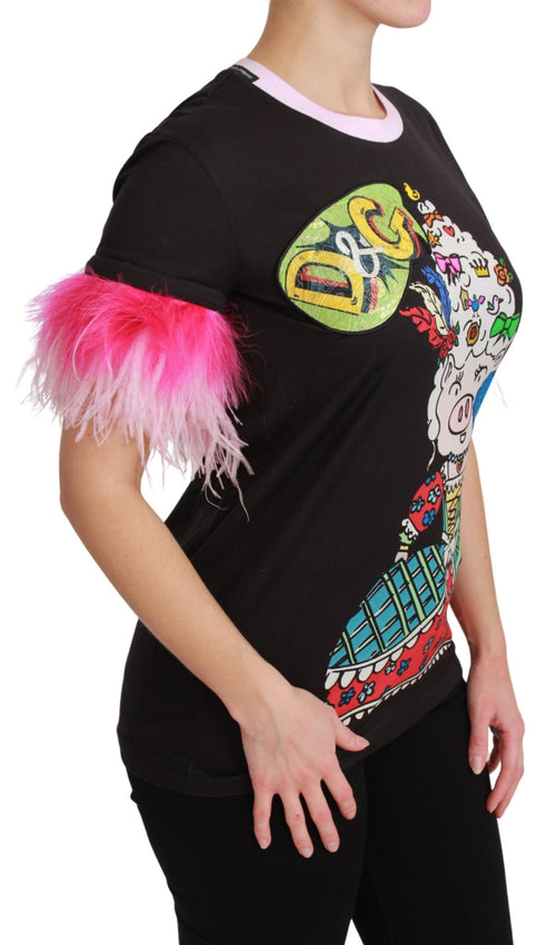 Dolce & Gabbana Black YEAR OF THE PIG Top Cotton  T-shirt - ClickThatClicks 