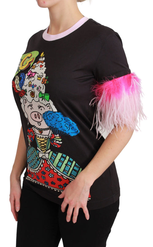 Dolce & Gabbana Black YEAR OF THE PIG Top Cotton  T-shirt - ClickThatClicks 