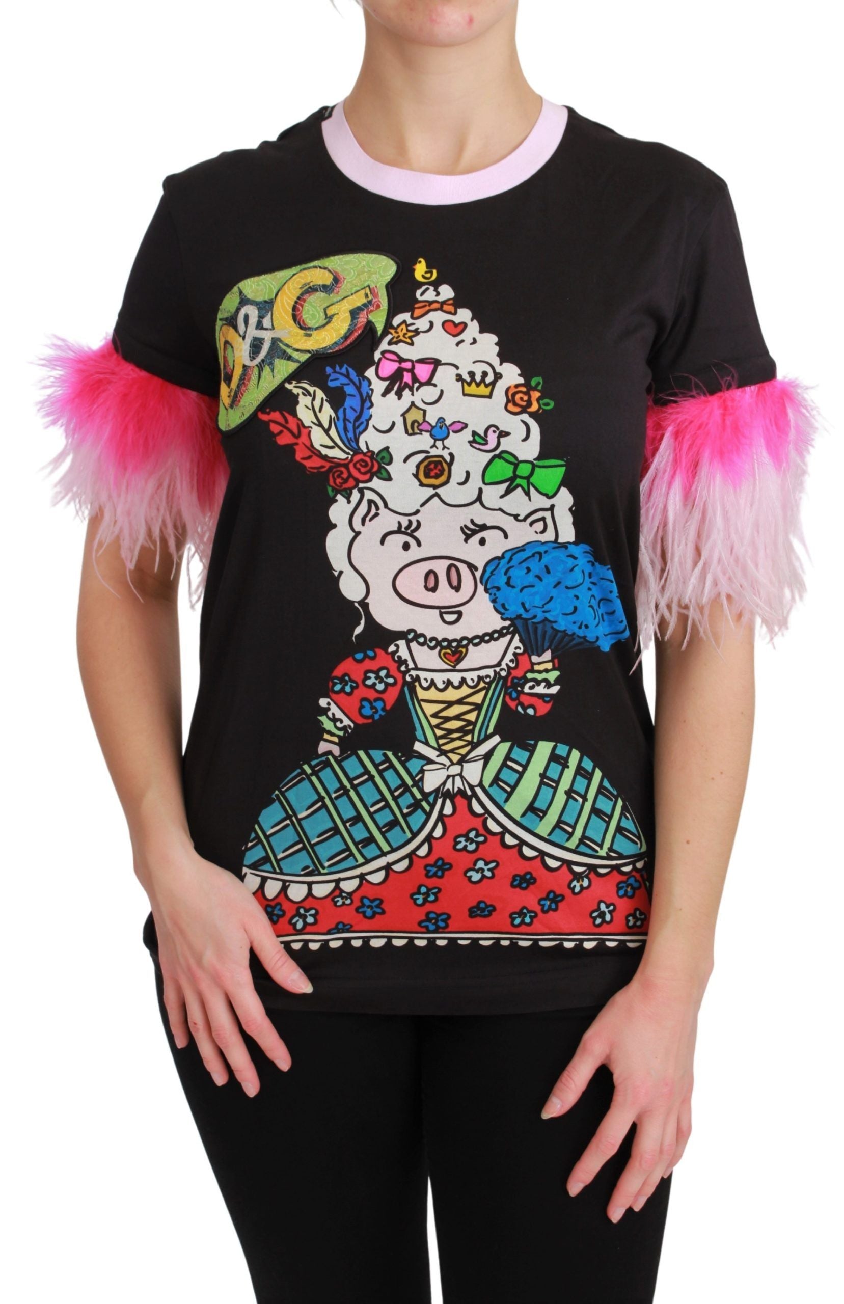 Dolce & Gabbana Black YEAR OF THE PIG Top Cotton  T-shirt - ClickThatClicks 