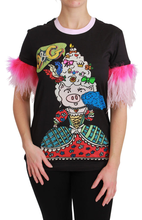 Dolce & Gabbana Black YEAR OF THE PIG Top Cotton  T-shirt - ClickThatClicks 
