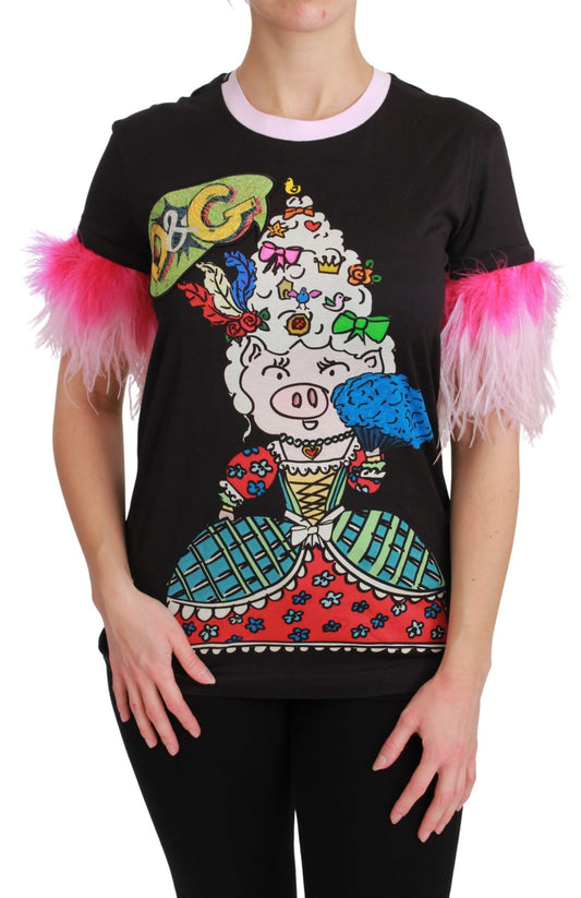 Dolce & Gabbana Black YEAR OF THE PIG Top Cotton  T-shirt - ClickThatClicks 