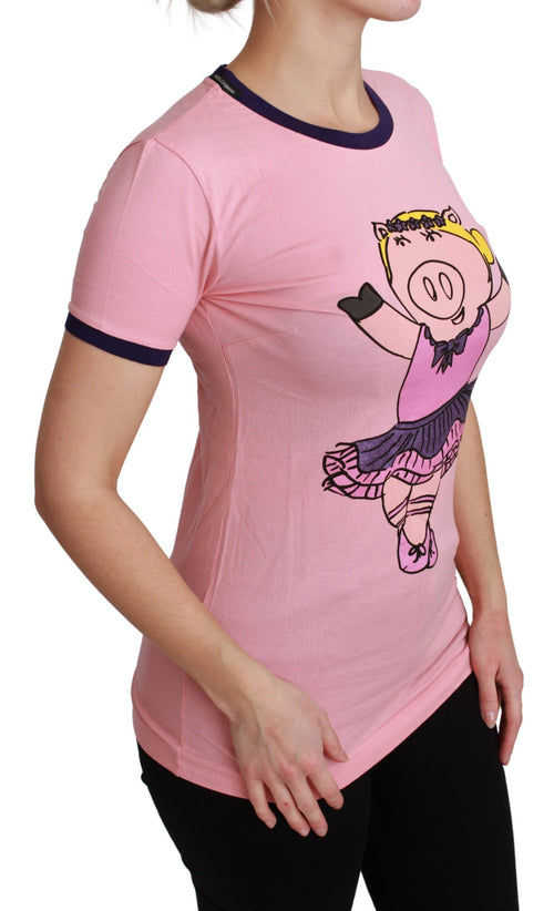 Dolce & Gabbana Pink YEAR OF THE PIG Top Cotton T-shirt - ClickThatClicks 