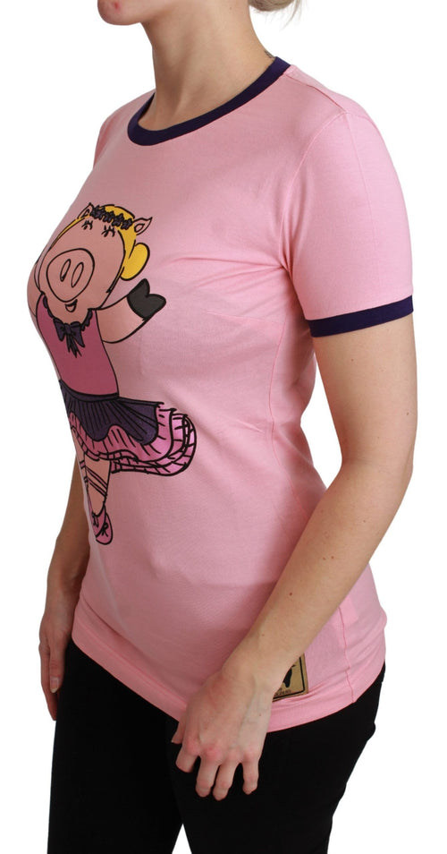 Dolce & Gabbana Pink YEAR OF THE PIG Top Cotton T-shirt - ClickThatClicks 
