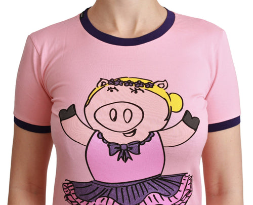 Dolce & Gabbana Pink YEAR OF THE PIG Top Cotton T-shirt - ClickThatClicks 