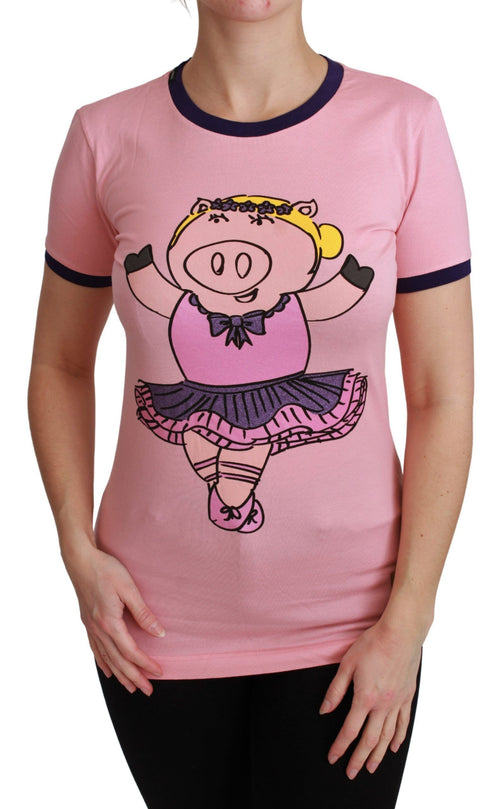 Dolce & Gabbana Pink YEAR OF THE PIG Top Cotton T-shirt - ClickThatClicks 