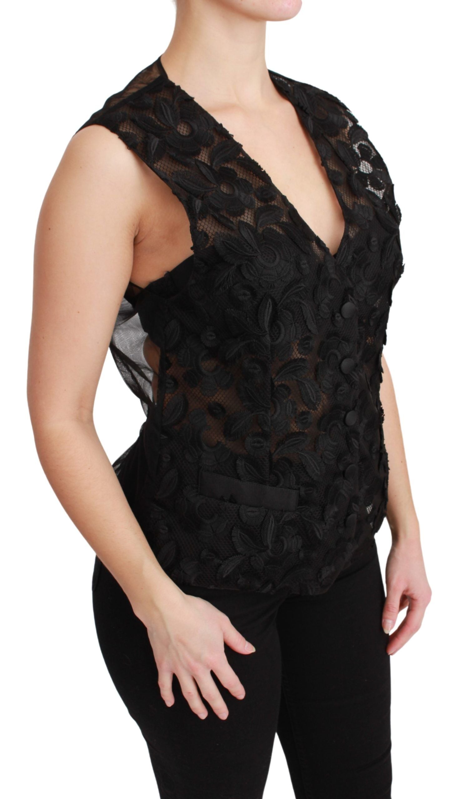 Dolce & Gabbana Black Floral Brocade Top Gilet Waistcoat - ClickThatClicks 