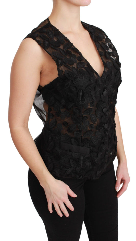 Dolce & Gabbana Black Floral Brocade Top Gilet Waistcoat - ClickThatClicks 