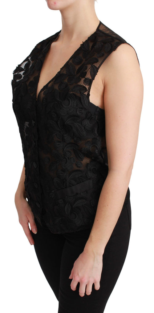 Dolce & Gabbana Black Floral Brocade Top Gilet Waistcoat - ClickThatClicks 
