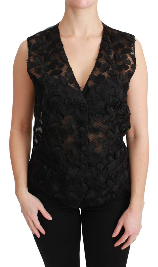 Dolce & Gabbana Black Floral Brocade Top Gilet Waistcoat - ClickThatClicks 