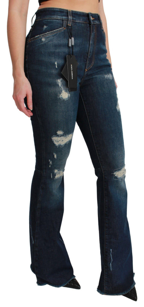 Dolce & Gabbana Blue Denim Cotton Stretch Flared Jeans - ClickThatClicks 