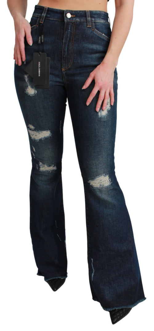 Dolce & Gabbana Blue Denim Cotton Stretch Flared Jeans - ClickThatClicks 