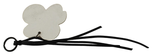 Costume National White Leather Butterfly Logo Keyring C'N'C Keychain - ClickThatClicks 
