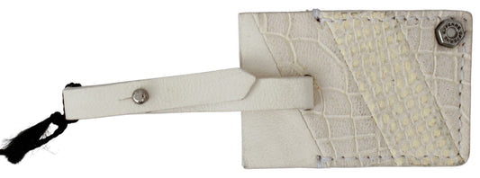 GF Ferre Beige Luggage Tag Branded Leather Patterned Keychain - ClickThatClicks 
