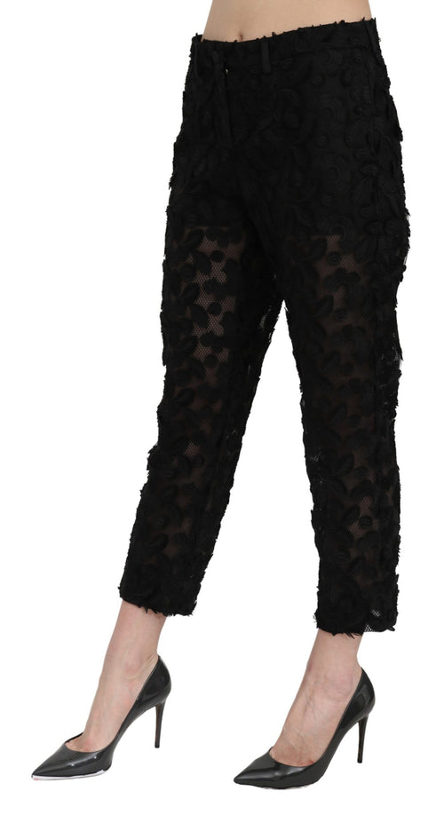 Dolce & Gabbana Black Lace Straight Cropped High Waist Pants - ClickThatClicks 