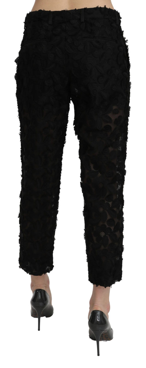 Dolce & Gabbana Black Lace Straight Cropped High Waist Pants - ClickThatClicks 