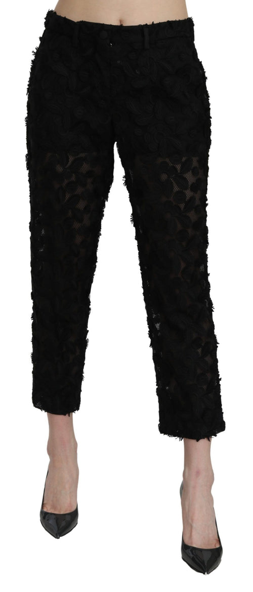 Dolce & Gabbana Black Lace Straight Cropped High Waist Pants - ClickThatClicks 