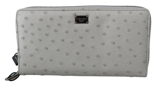 Dolce & Gabbana White Ostrich Leather Continental Mens Clutch Wallet - ClickThatClicks 
